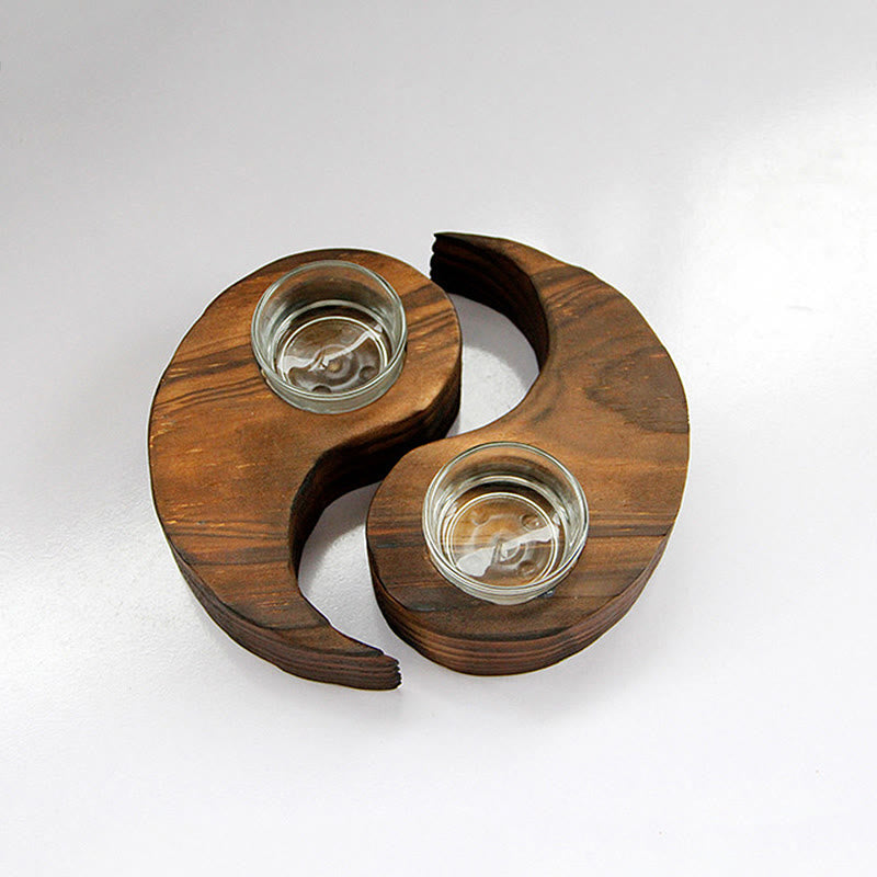 Yin Yang Wood Candle Holder for Spiritual Rituals