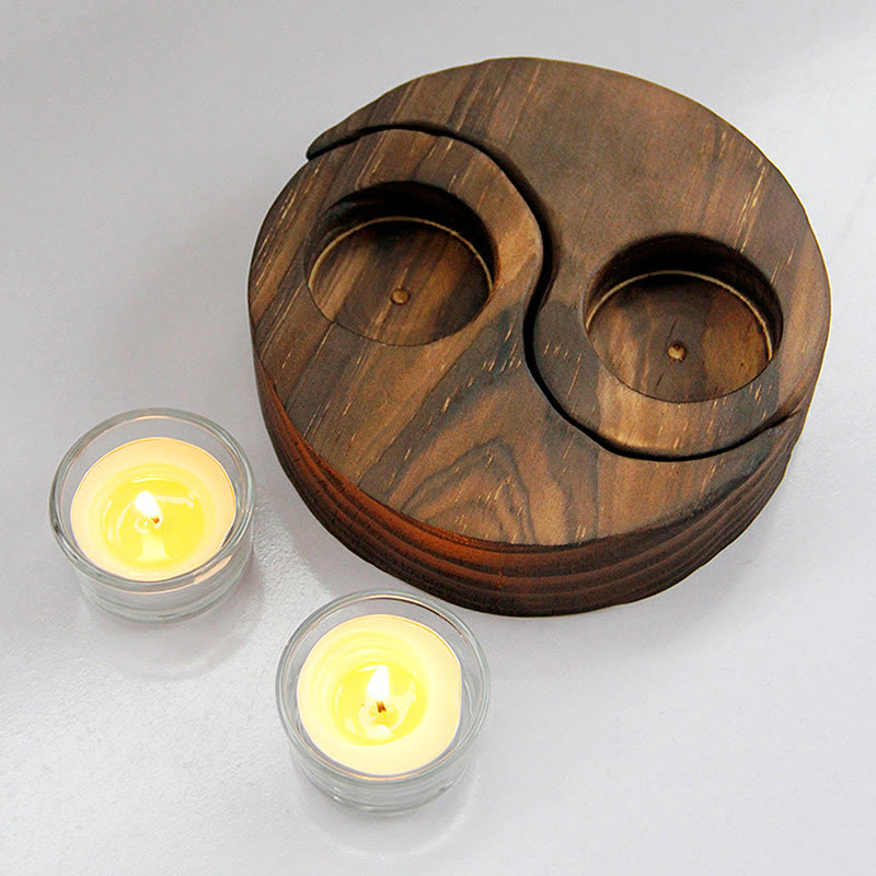 Yin Yang Wood Candle Holder for Spiritual Rituals