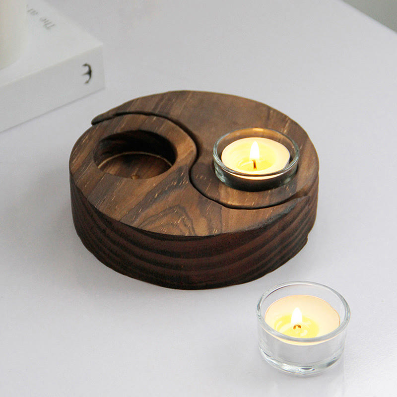 Yin Yang Wood Candle Holder for Spiritual Rituals