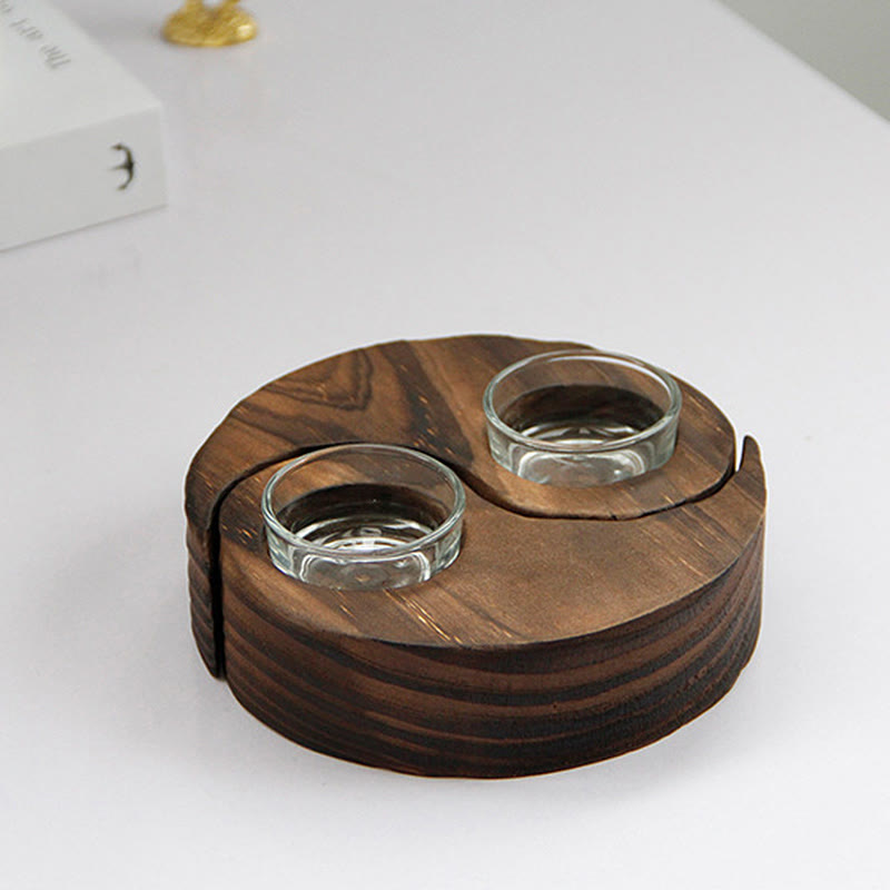 Yin Yang Wood Candle Holder for Spiritual Rituals