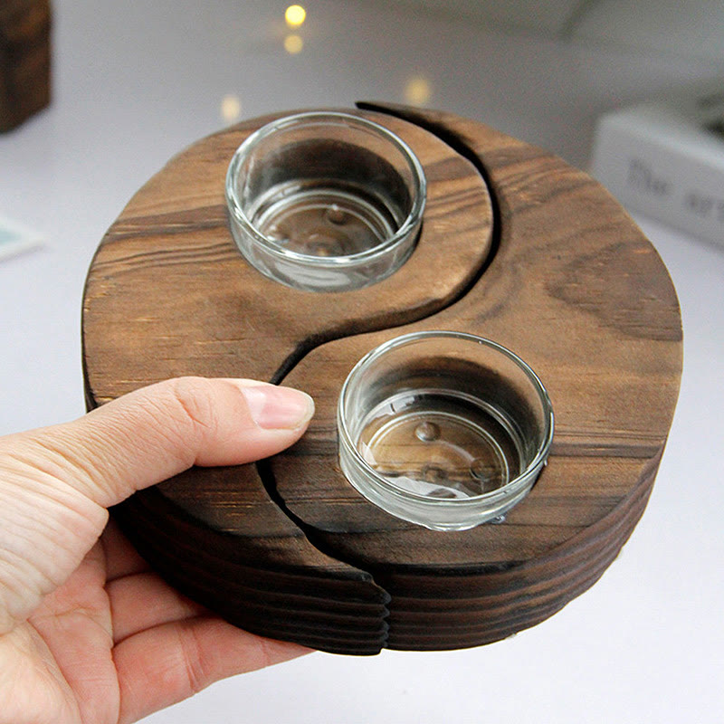 Yin Yang Wood Candle Holder for Spiritual Rituals