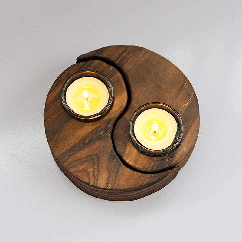 Yin Yang Wood Candle Holder for Spiritual Rituals