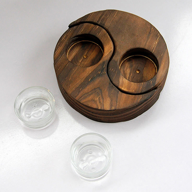 Yin Yang Wood Candle Holder for Spiritual Rituals