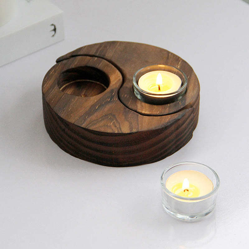 Yin Yang Wood Candle Holder for Spiritual Rituals