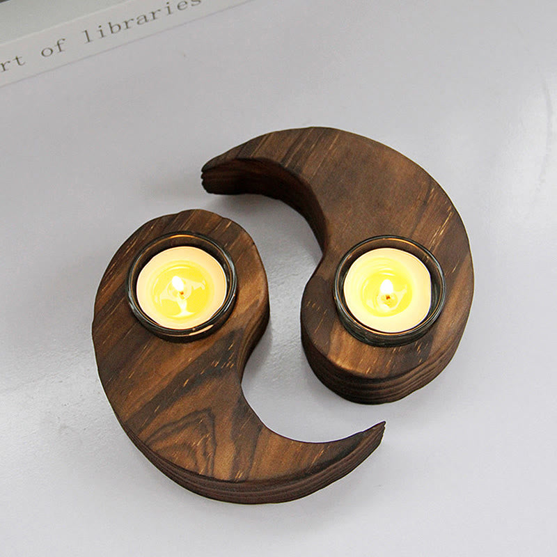 Yin Yang Wood Candle Holder for Spiritual Rituals