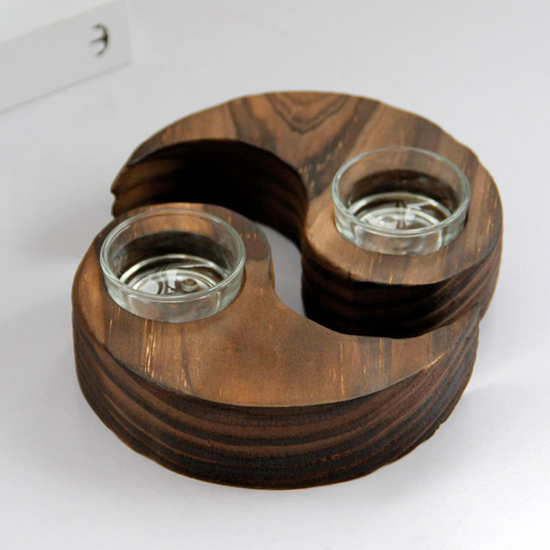 Yin Yang Wood Candle Holder for Spiritual Rituals