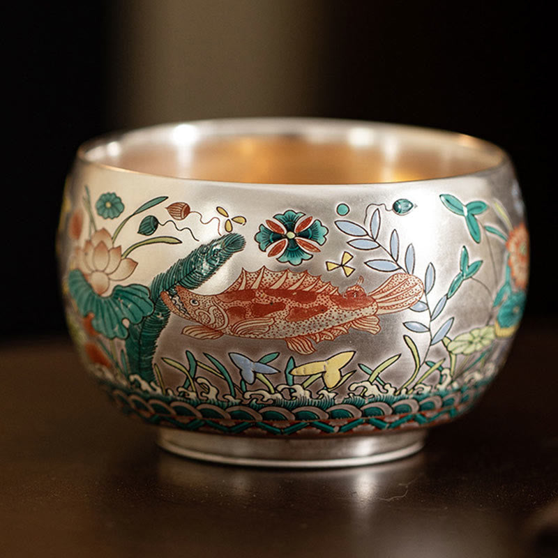 Zen Ceramic Tea Cup with Dragon and Nature Motifs
