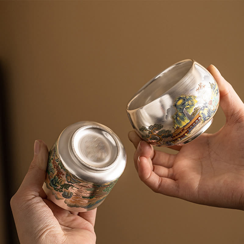 Zen Ceramic Tea Cup with Dragon and Nature Motifs