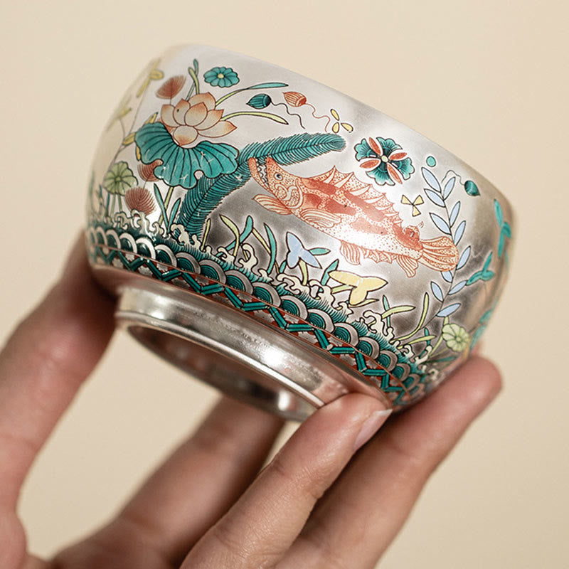 Zen Ceramic Tea Cup with Dragon and Nature Motifs