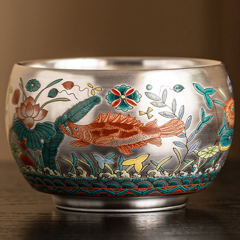 Zen Ceramic Tea Cup with Dragon and Nature Motifs