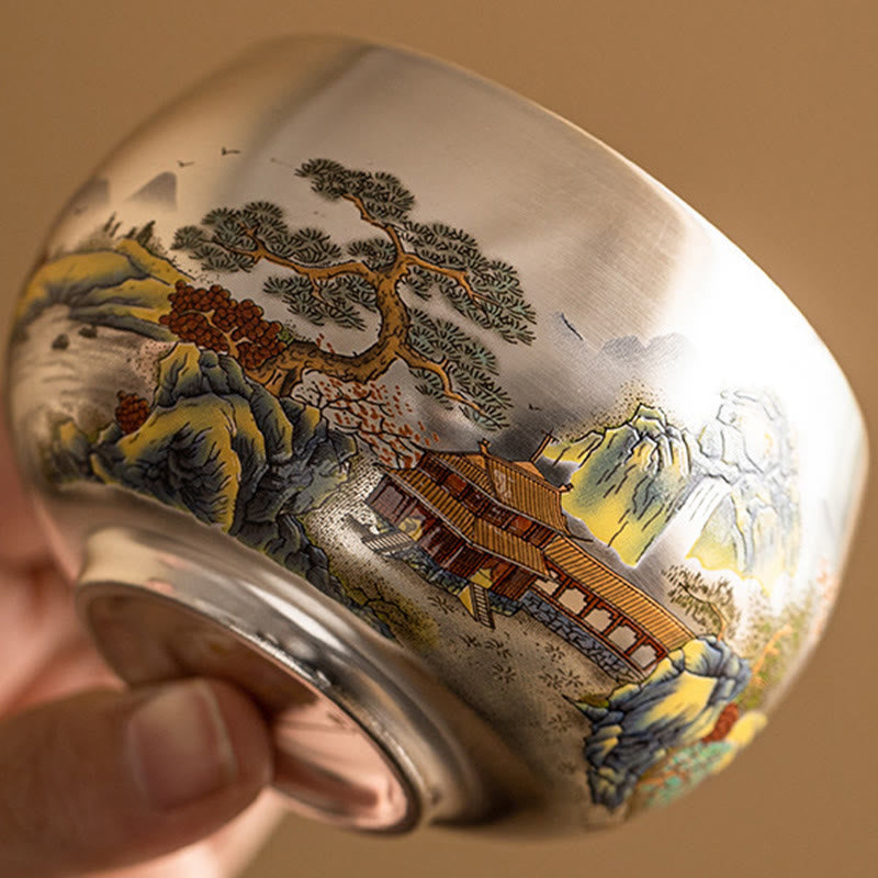 Zen Ceramic Tea Cup with Dragon and Nature Motifs