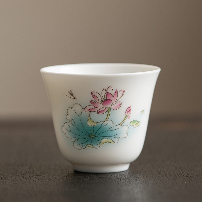 Zen Ceramic Teacup with Lotus Flower and Mountain Design 100ml
