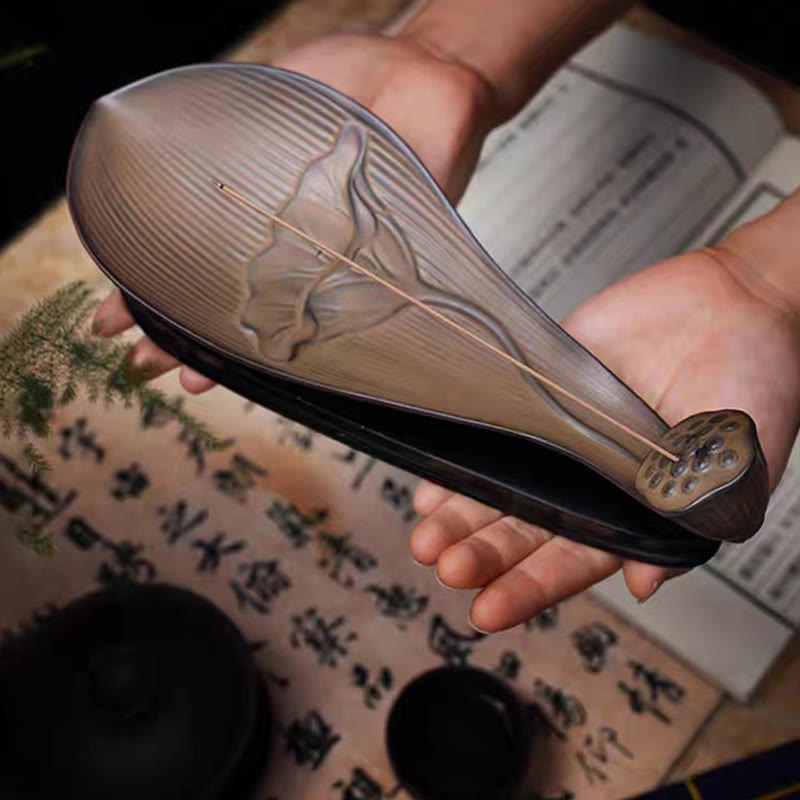 Zen Lotus Pod Brown Ceramic Incense Burner 24cm