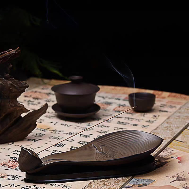 Zen Lotus Pod Brown Ceramic Incense Burner 24cm