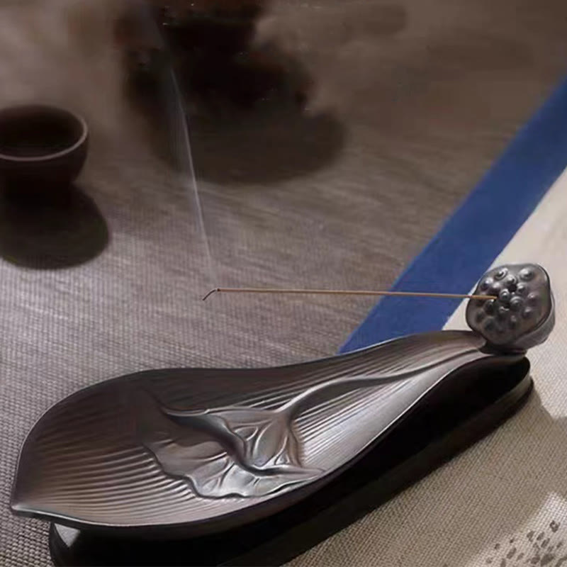 Zen Lotus Pod Brown Ceramic Incense Burner 24cm