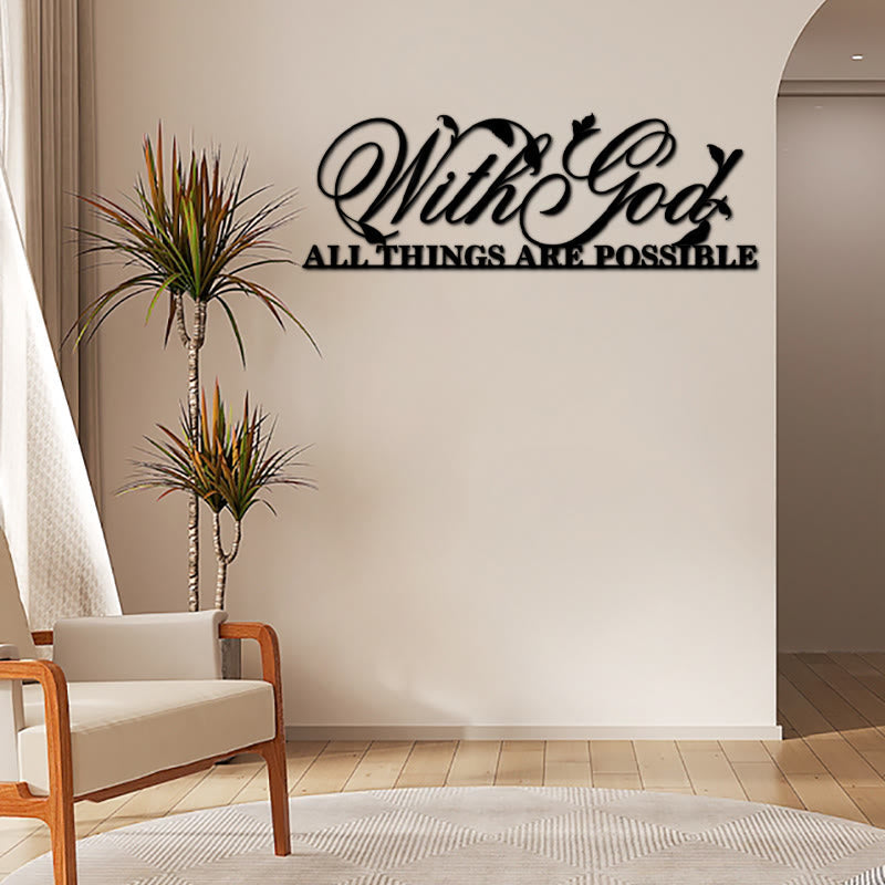 Zen Metal Wall Art | With God All Things Are Possible Sign 44x16cm