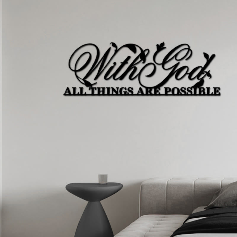 Zen Metal Wall Art | With God All Things Are Possible Sign 44x16cm