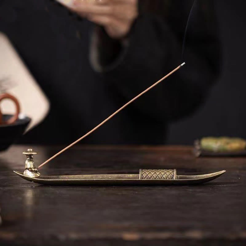 Zinc Alloy Fisherman Koi Fish Incense Burner 21.7cm