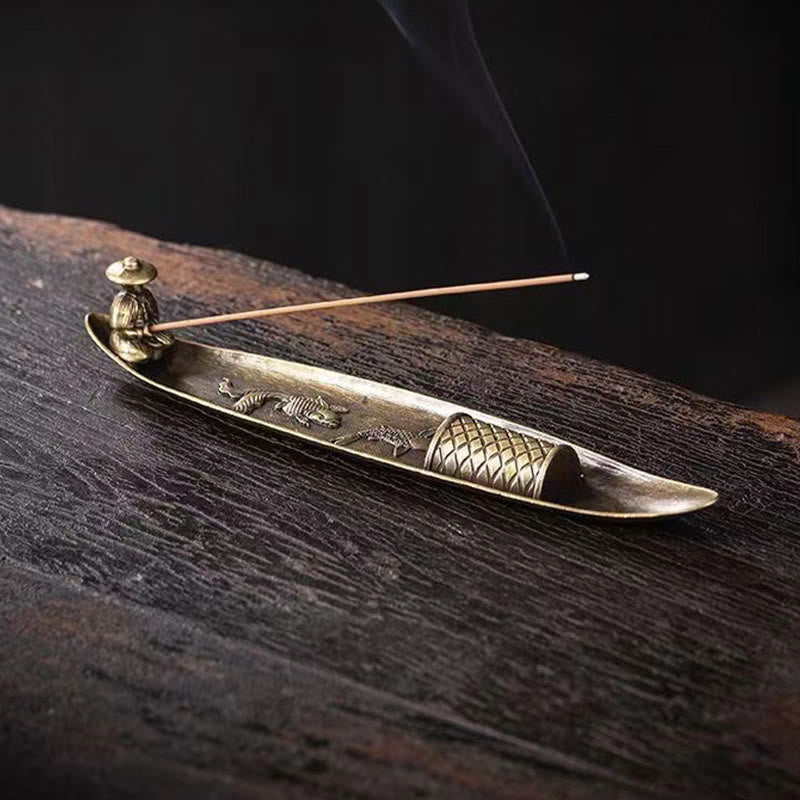 Zinc Alloy Fisherman Koi Fish Incense Burner 21.7cm