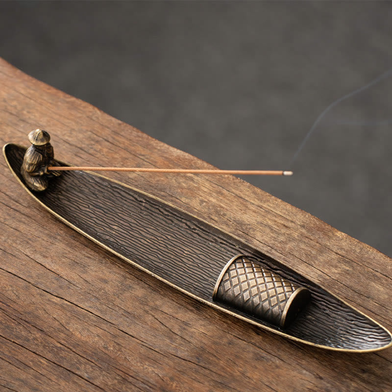 Zinc Alloy Fisherman Koi Fish Incense Burner 21.7cm